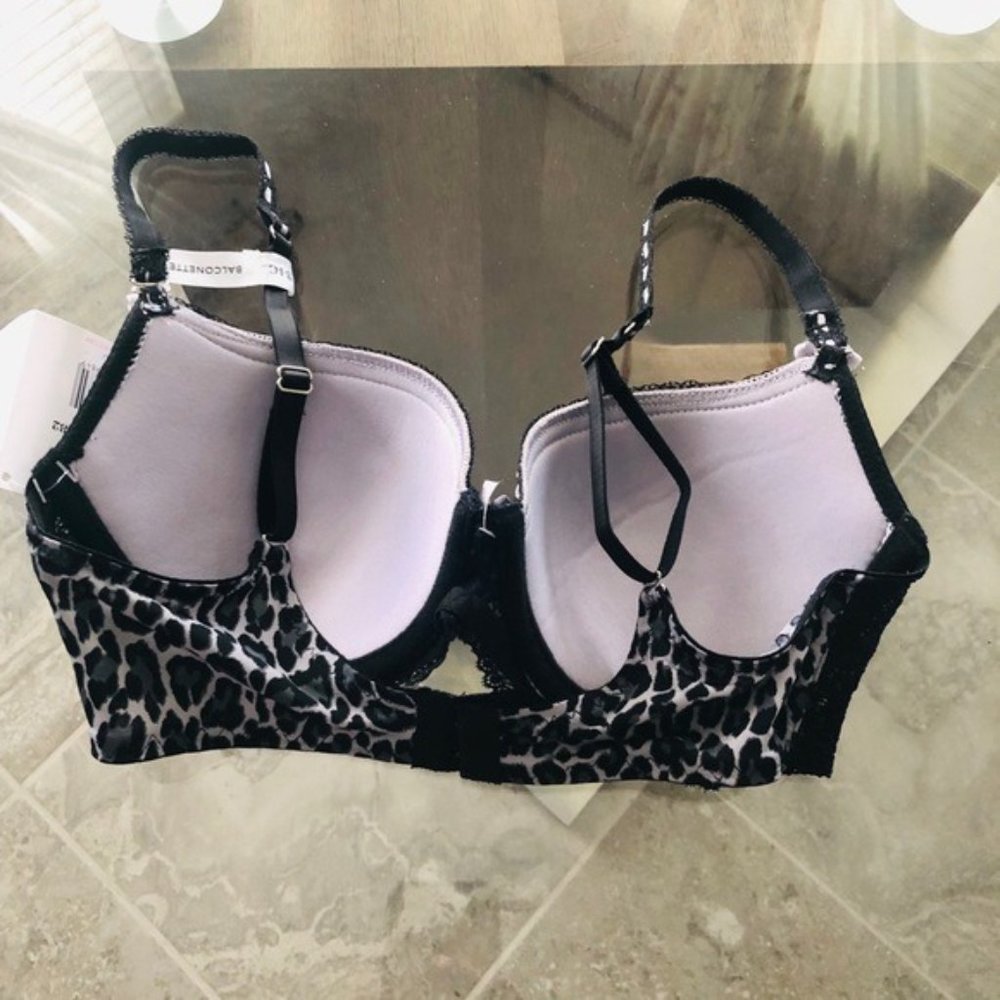 Isaac Mizrahi Balconette Push-Up Bra Animal Print Lace Trim Size 34C NWT - Picture 10 of 15